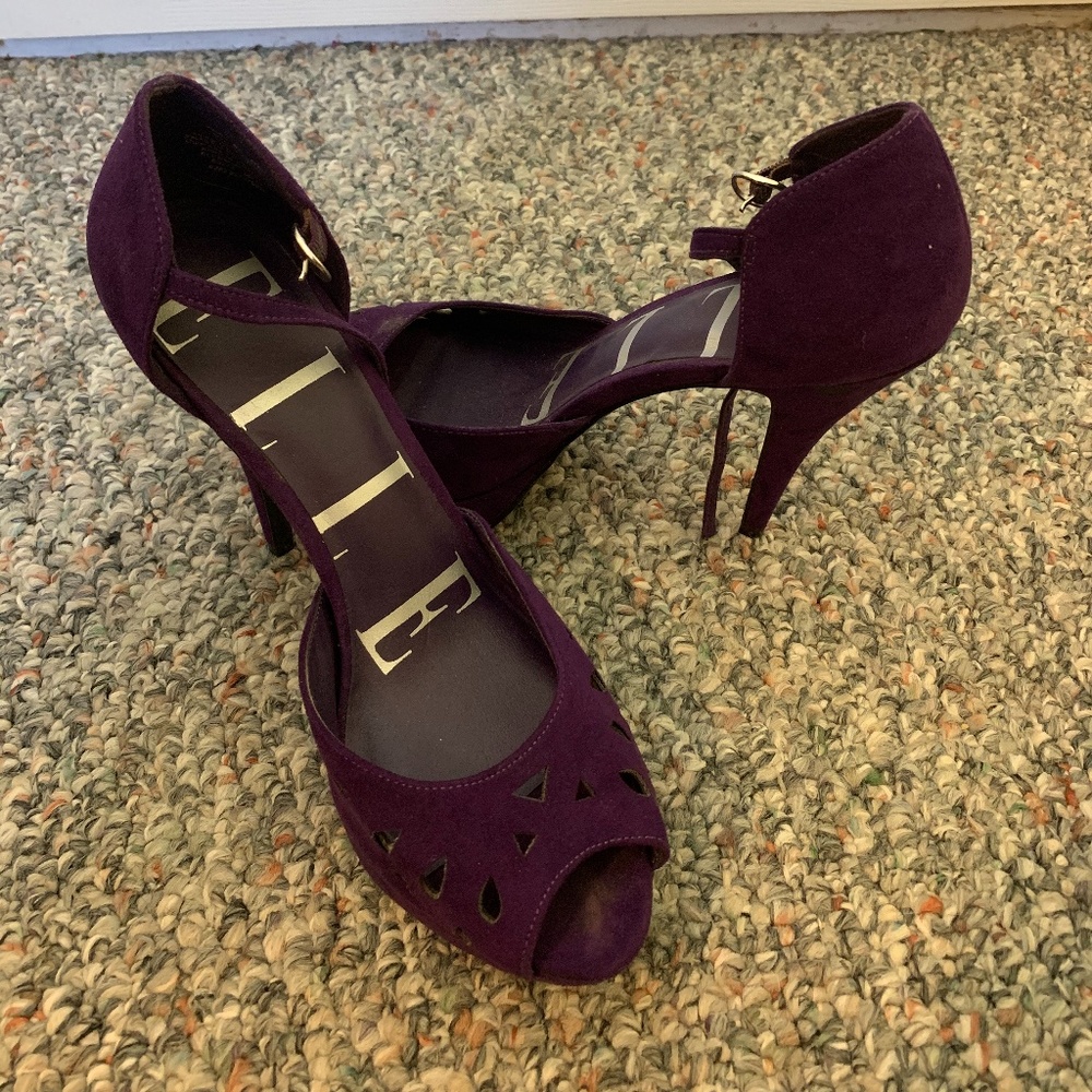 Purple peep toe heels